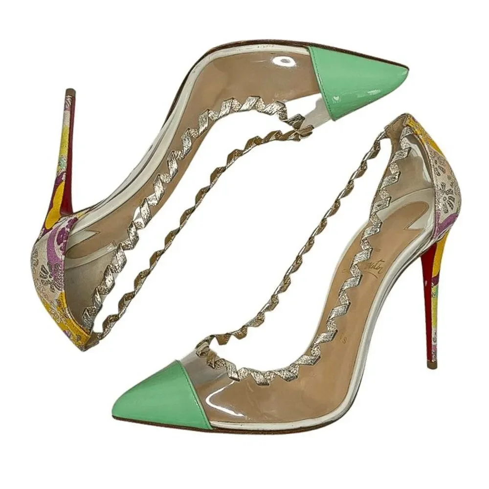 Christian Louboutin Lisabeth 100 Kyoto PVC Patent Pumps 39.5 Floral High Heels